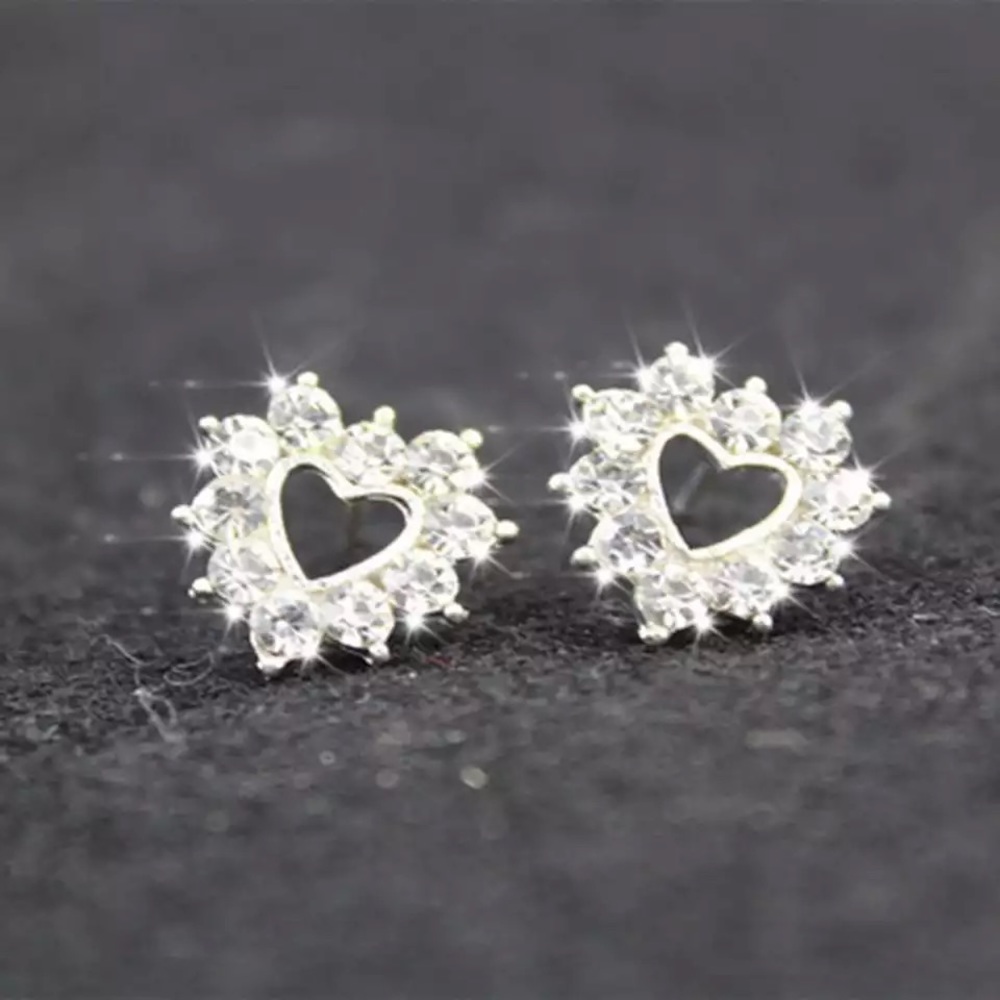 NEW! Crystal CZ Open Heart Stud Fashion Earrings